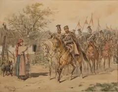 Juliusz Kossak, Zwiad ułanów poznańskich z 1831 roku, 1891, akwarela, papier