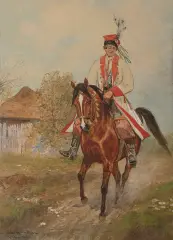 Juliusz Holzmüller, Krakus na koniu, 1913, akwarela, papier