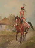 Juliusz Holzmüller, Krakus na koniu, 1913, akwarela, papier