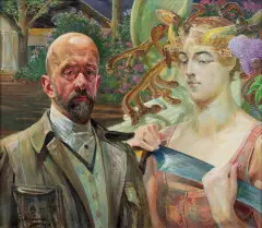 Jacek Malczewski, Autoportret z Thanatosem (z Meduzą), 1920, olej, sklejka