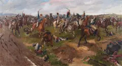 Georg Boddien, Bitwa pod Waterloo, przełom XIX i XX w. (Bitwa huzarów hannowerskich ze szwoleżerami napoleońskimi), olej, płótno