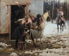 Zygmunt Rozwadowski, Przy kuźni (Kucie konia), ok. 1900-1910, olej, tektura