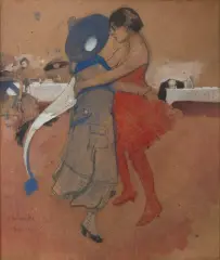 Alfons Karpiński, Kawiarnia paryska, 1911, akwarela, gwasz, tusz, tektura