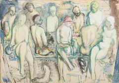 Leopold Gottlieb, W łaźni, ok 1930, olej, karton