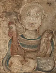 Jankel Adler, Chłopiec z kogutem, 1929, technika mieszana (olej, piasek), sklejka