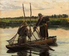 Leon Wyczółkowski, Połów o świcie, olej, płótno