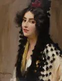 Tadeusz Styka, Portret kobiety w mantylce, olej, tektura