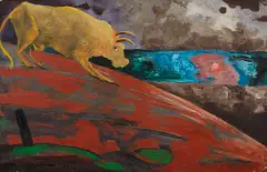 Żółty byk by Rafał Malczewski, 1956, olej, tektura, sold Dec 2023