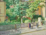 Józef Mehoffer, Przed szkołą w Krakowie, ok. 1940, olej, płótno
