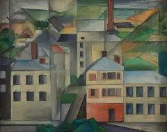 Domy by Marek Włodarski, 1924, olej, papier, sold Dec 2023