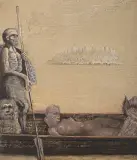 Jan Lebensztejn, Charon, 1976, gwasz, pastel, kredka, tusz, papier naklejony na tekturę
