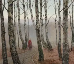 Józef Rapacki, O zmierzchu (W brzozowym zagajniku), 1914, olej, płótno dublowane