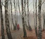 Józef Rapacki, O zmierzchu (W brzozowym zagajniku), 1914, olej, płótno dublowane