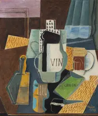 Henryk Hayden, Martwa natura z butelką wina (Nature Morte - Vin Et Craven), 1917, olej, papier naklejony na deskę