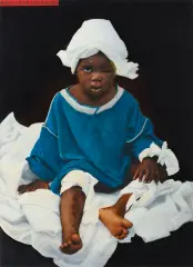 Ewa Harabasz, Ocalałe z trzęsienia ziemi na Haiti z cyklu Czarne obrazy, 2010, druk cyfrowy, olej, płótno, płyta drewniana