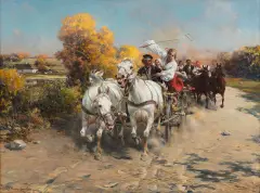 Alfred Wierusz-Kowalski, Wesoła jazda, ok. 1880-90, olej, płótno