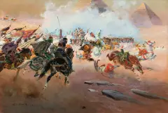 Jerzy Kossak, Bitwa pod piramidami w roku 1798, 1927, olej, płótno dublowane