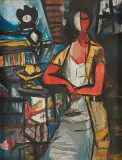 Portret we wnętrzu by Zygmunt Menkes, olej, płótno, sold Jun 2024