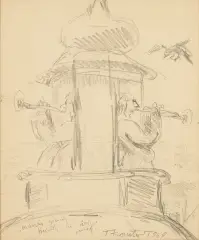 Tadeusz Kantor, Podczas grania hejnału na wieży, 1969, ołówek, papier