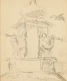 Tadeusz Kantor, Podczas grania hejnału na wieży, 1969, ołówek, papier