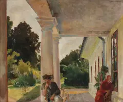 Jacek Malczewski, Zadumanie. Na ganku w Lusławicach, 1920, olej, płótno