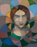 Bolesław Biegas, Kobieta na tle rozet (Tête de femme sur fond de rosaces), ok. 1918, olej, tektura