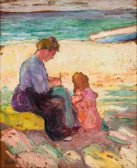 Jan Peszke, Macierzyństwo (Na plaży), ok. 1910, olej, tektura naklejona na deskę