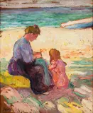 Jan Peszke, Macierzyństwo (Na plaży), ok. 1910, olej, tektura naklejona na deskę