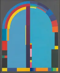 Jan Pamuła, Układ z błękitami I, 1979, akryl, płótno