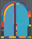 Jan Pamuła, Układ z błękitami I, 1979, akryl, płótno