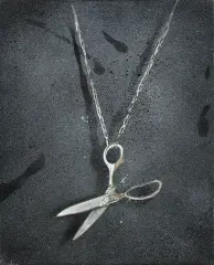 Ewa Juszkiewicz, Amulet (Nożyczki), 2010, olej, kolaż, płótno