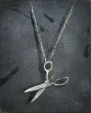 Ewa Juszkiewicz, Amulet (Nożyczki), 2010, olej, kolaż, płótno