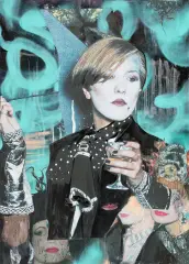 Paulina Olowska, Dans les Volutes Pavilionesque, 2015, olej, spray, kolaż, płótno