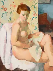 Charles Kvapil, Toaleta, 1937, olej, papier naklejony na płytę pilśniową