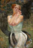 Jacek Malczewski, Kobieta na tle gaju, 1917, olej, tektura