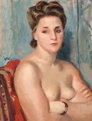 Kobiecy akt z zegarkiem by Wojciech Weiss, olej, płótno, sold Dec 2024