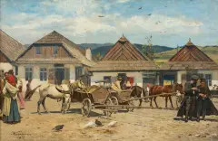Antoni Kozakiewicz, Targ w miasteczku galicyjskim, 1922, olej, płótno