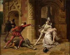 Władysław Bakałowicz, Honor kobiety, XIX w. (Porwanie), olej, płótno