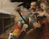 Jacek Malczewski, Portret Wojciecha Kossaka z Belloną, 1906, olej, płótno
