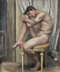 Model na taborecie by Wojciech Weiss, 1919, olej, płótno, sold Jun 2025
