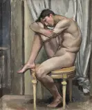 Wojciech Weiss, Model na taborecie, 1919, olej, płótno