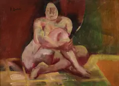 Akt siedzący by Henri Epstein, olej, karton, sold Jun 2025