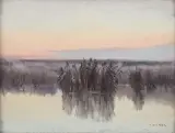 Teodor Ziomek, Poranne mgły, olej, płótno, tektura