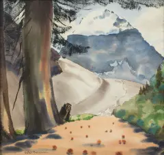 Mount Lefroy w Kanadzie by Rafał Malczewski, lata 40. XX w., akwarela, papier, sold Jun 2025