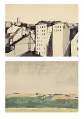 Andrzej Wróblewski, Dachy nr 614 / Pejzaż nr 614, 1954, tusz, papier