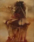 FE by Zdzisław Beksiński, 1989, olej, płyta pilśniowa, sold Jun 2025