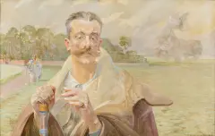 Portret mężczyzny na tle pejzażu by Jacek Malczewski, 1920, olej, płótno, sold Jun 2025