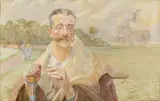 Jacek Malczewski, Portret mężczyzny na tle pejzażu, 1920, olej, płótno