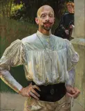 Jacek Malczewski, Autoportret z pędzlem w dłoni, 1906, olej, tektura