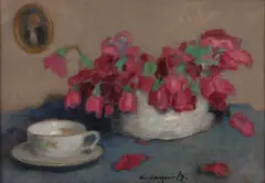 Alfons Karpiński, Groszki w wazonie, po 1918, olej, tektura